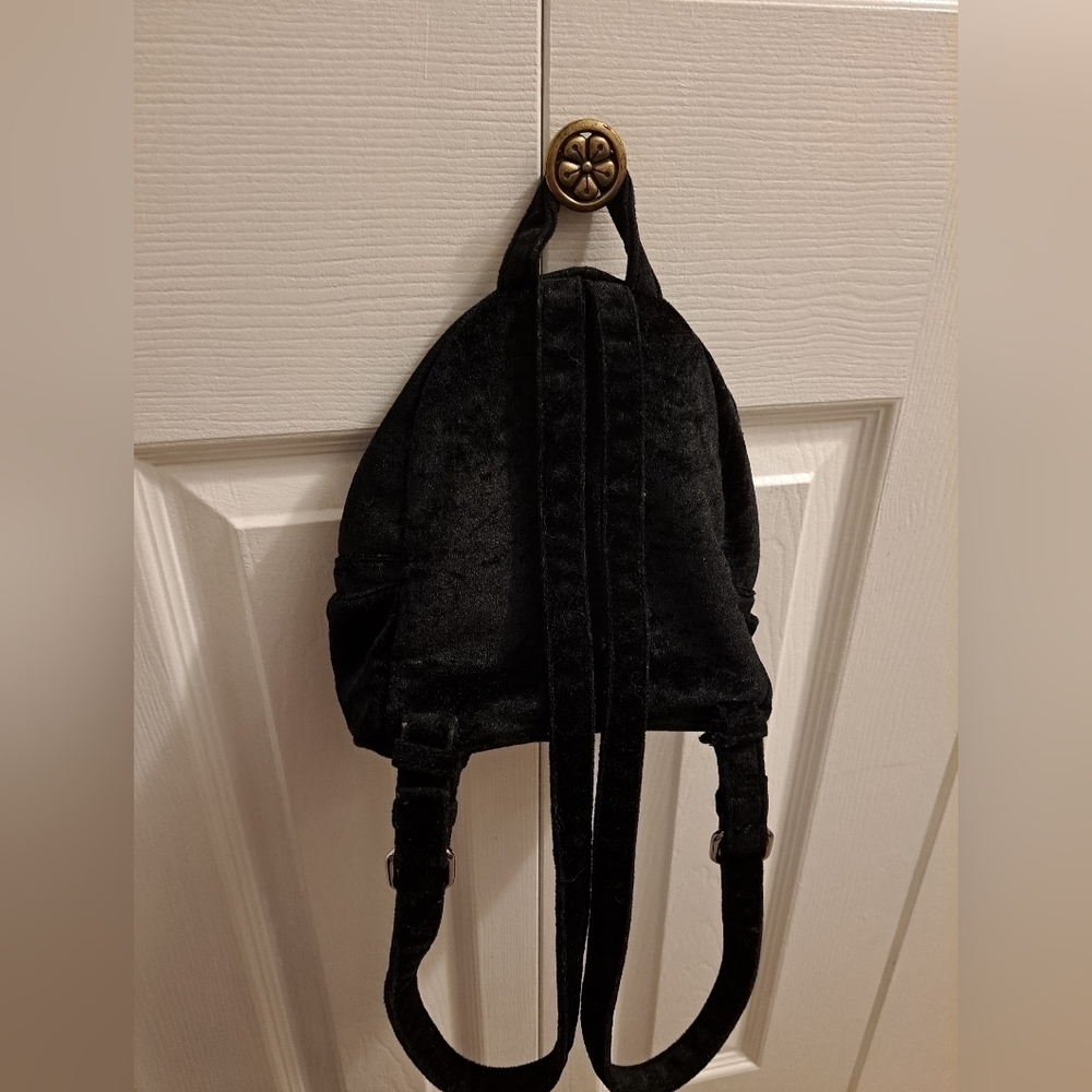Black Crushed Velvet Mini Back Pack